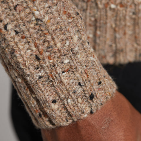 Tipperary Fisherman's Ribbed Crewneck Sweater in Taupe