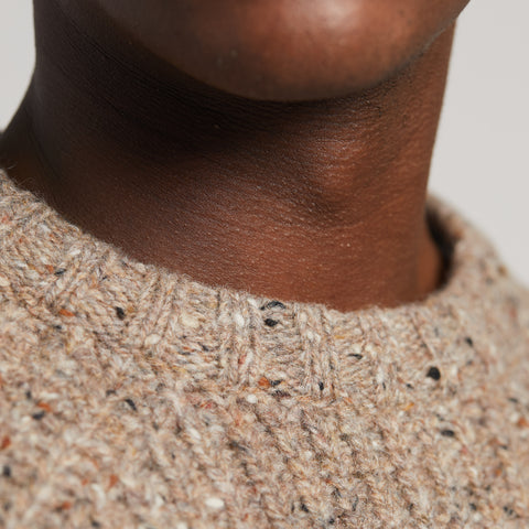 Tipperary Fisherman's Ribbed Crewneck Sweater in Taupe