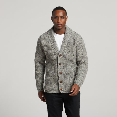 Leinster Wool Rib Shawl Cardigan in Granite Grey