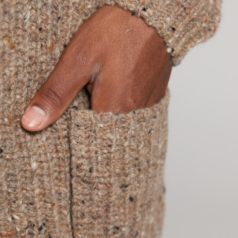 Leinster Wool Rib Shawl Cardigan in Taupe