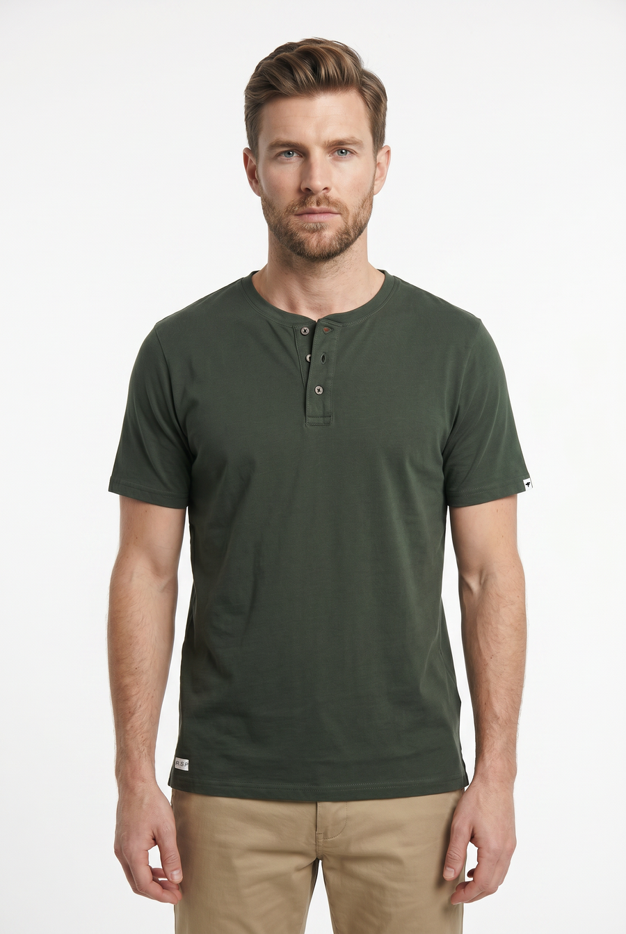 T-shirt henley en coton bio Shankill – Forest Green