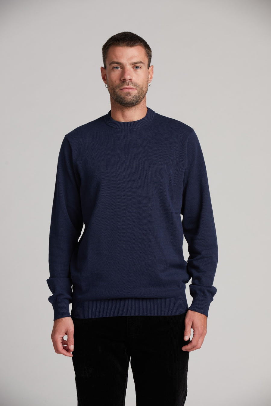 Pull col rond 100 % coton, maille fine – Navy