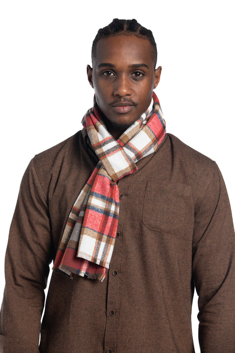 Sligo Flannel Check Scarf in Apple Red and Biscuit
