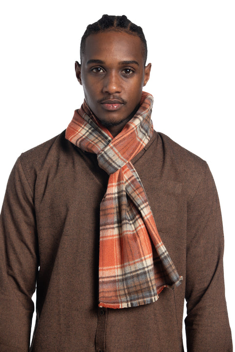 Lisburn Flannel Check Scarf in Pumpkin and Grey