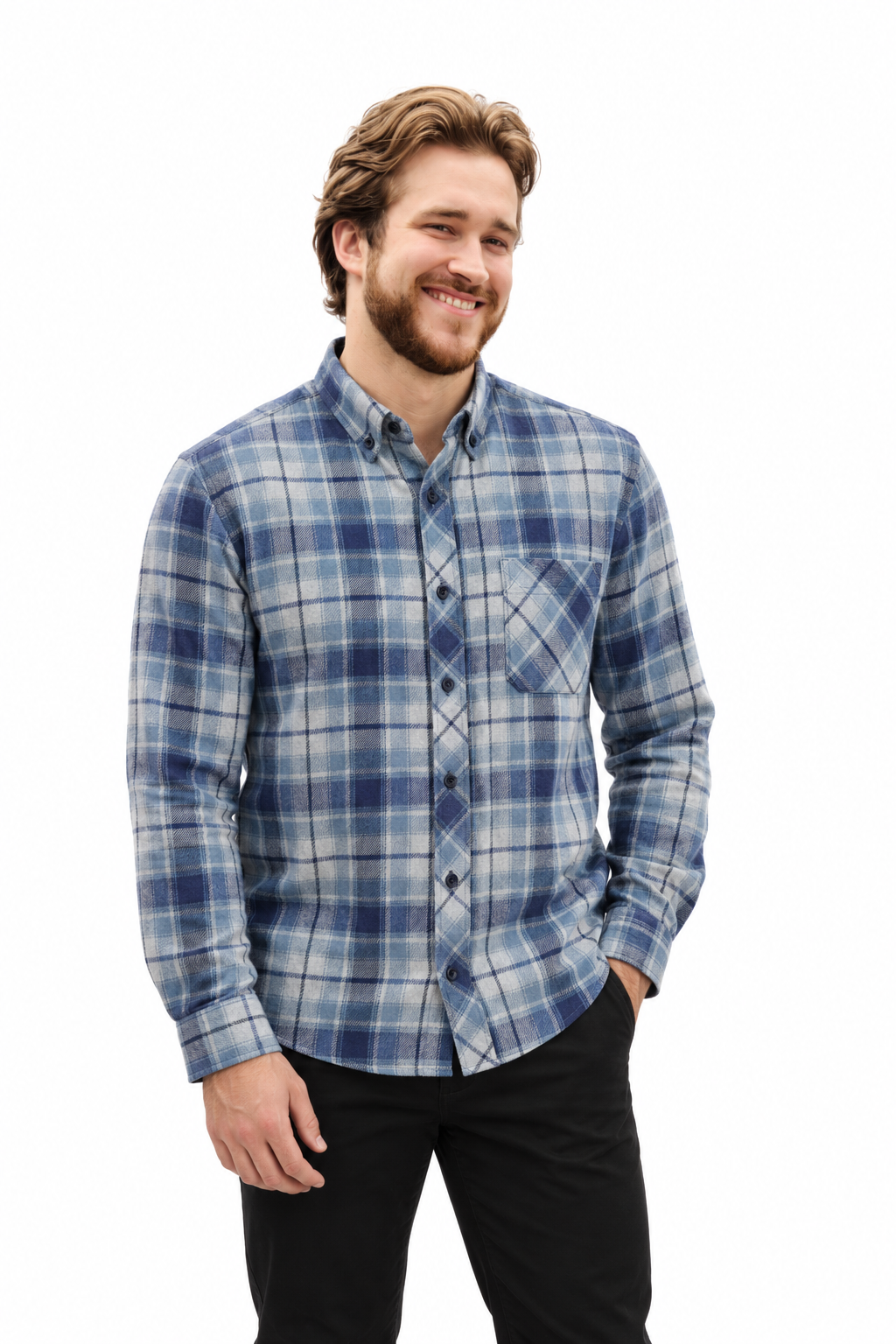 Chemise en flanelle de Marseille, bleu marine et bleu marine