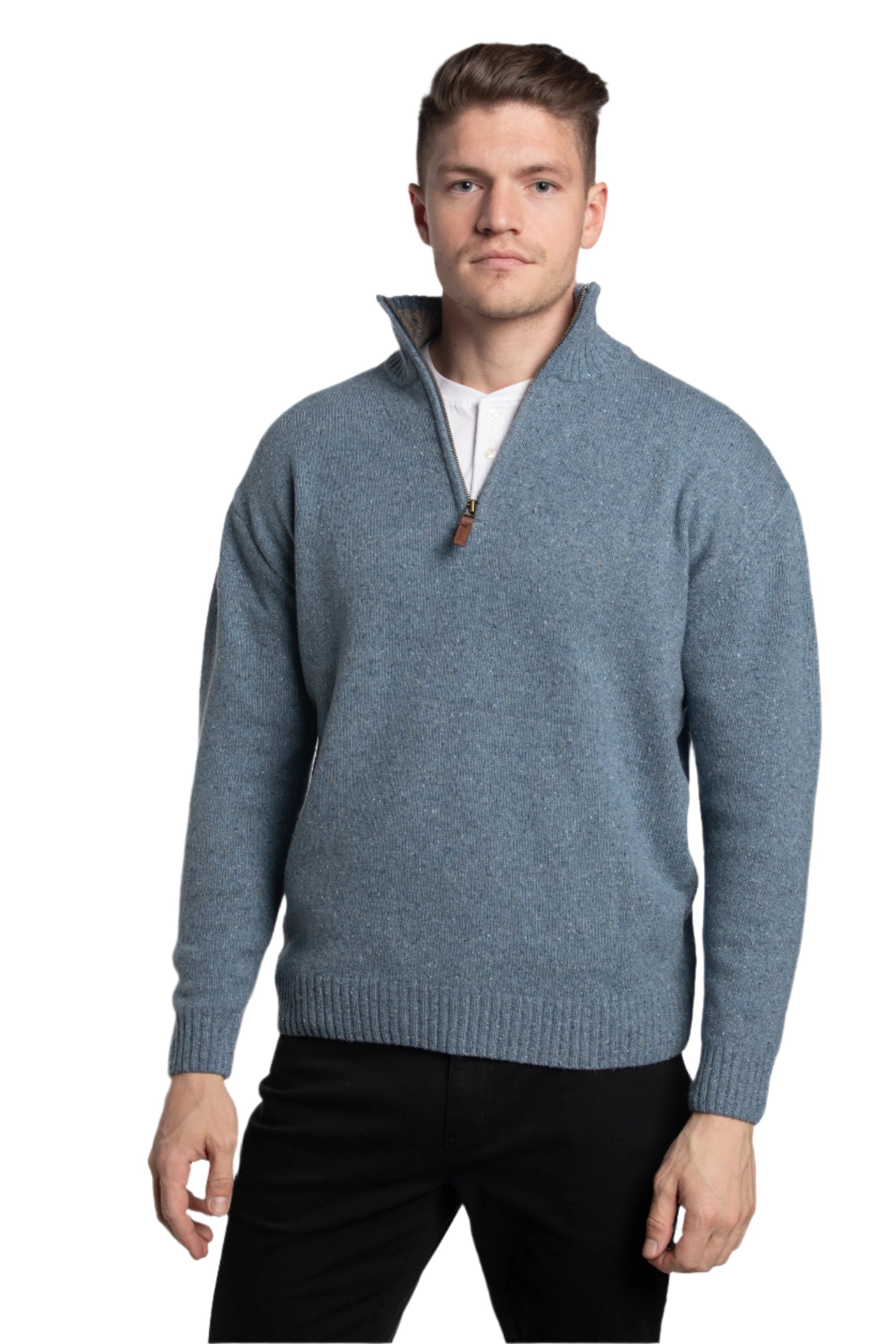 Pull à col zippé en mélange de laine Dongal en bleu Boathouse
