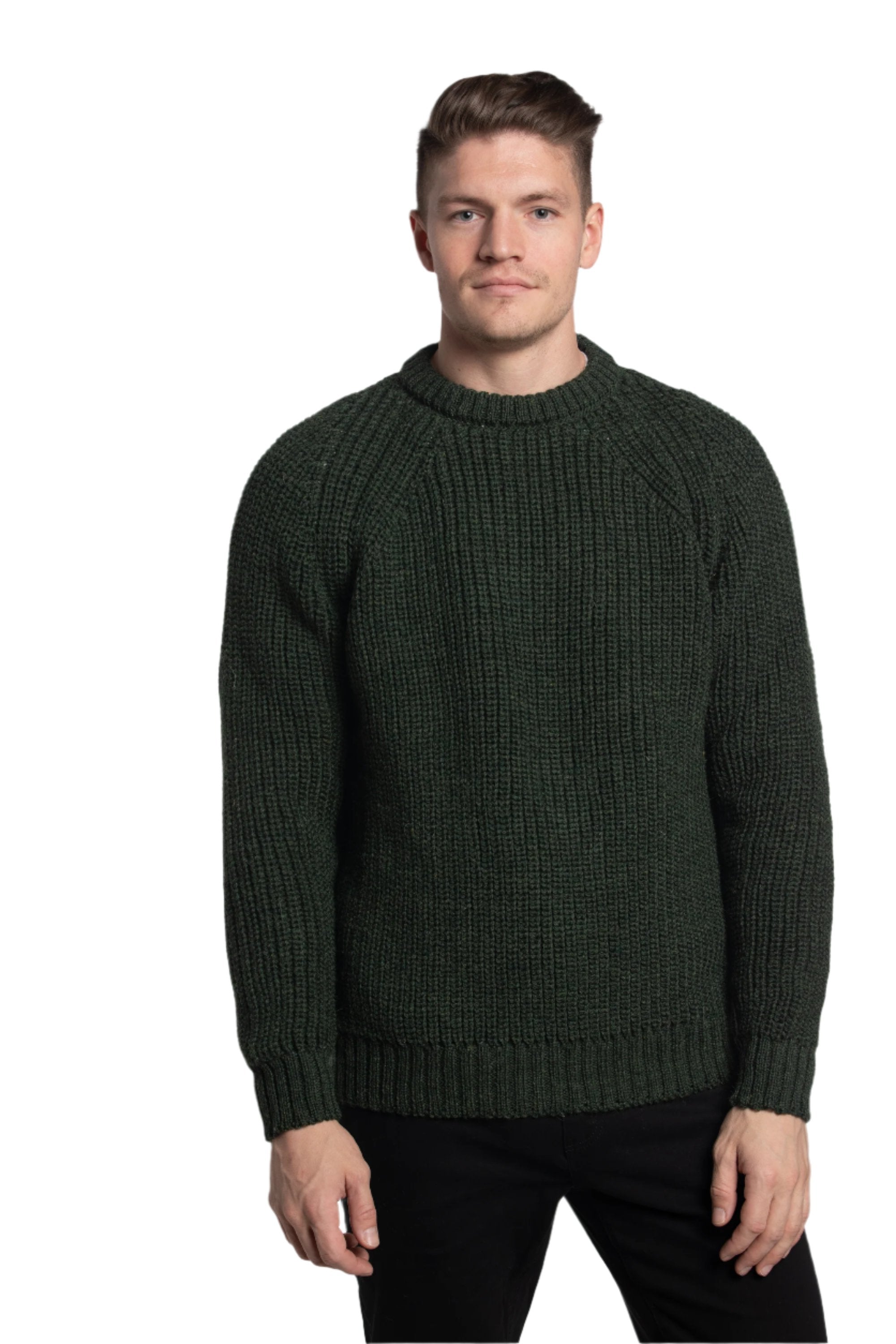 Fisherman Raglan Crewneck Sweater in Emerald Green