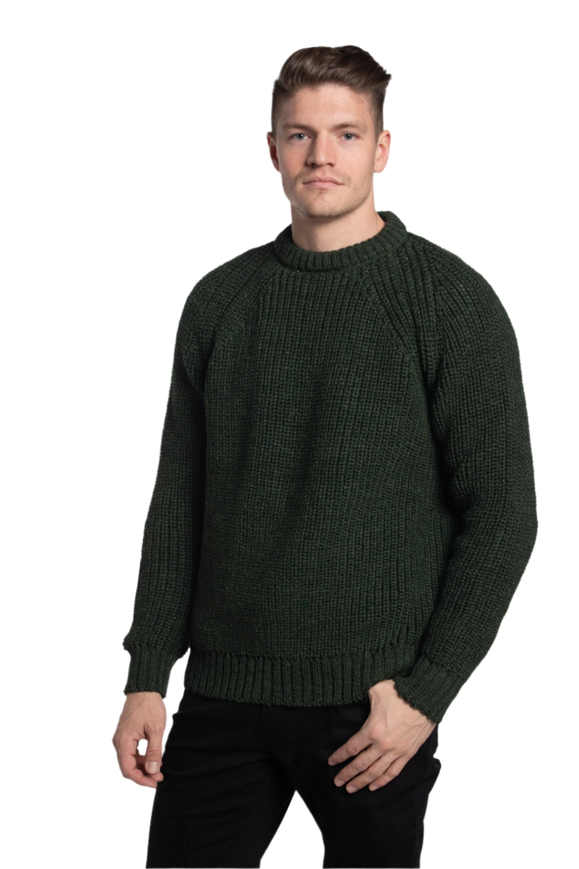 Fisherman Raglan Crewneck Sweater in Emerald Green