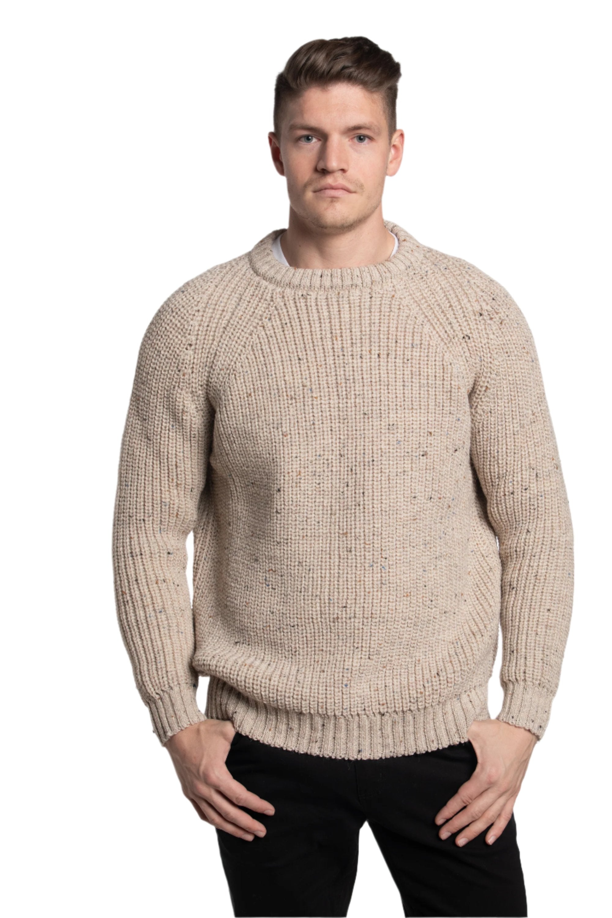 Pull col rond raglan Fisherman en flocons d'avoine
