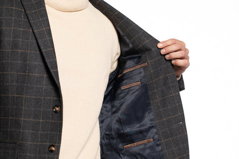 The Brazen Head Windowpane Check Blazer in Grey