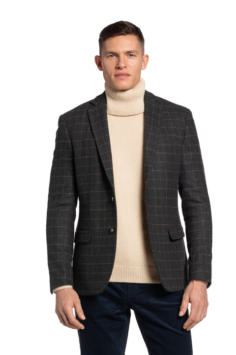 The Brazen Head Windowpane Check Blazer in Grey