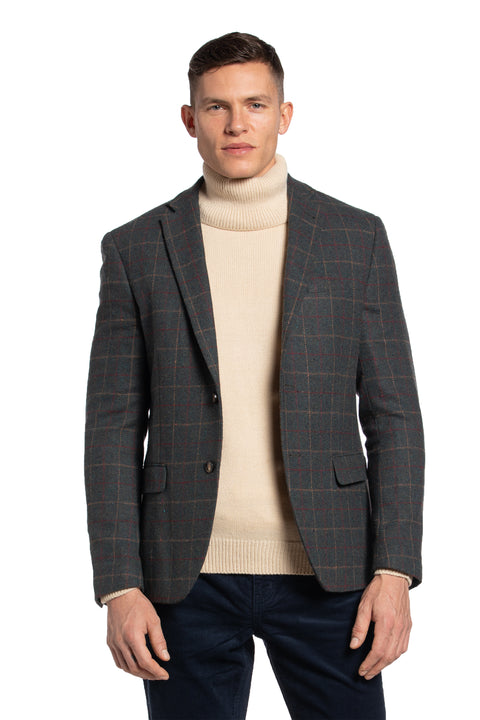 The Brazen Head Windowpane Check Blazer in Green