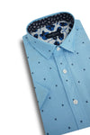 Chemise Oxford à manches courtes facile d'entretien Eleuthera en bleu cyan