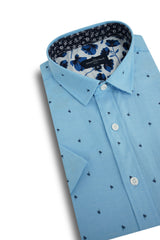 Chemise Oxford à manches courtes facile d'entretien Eleuthera en bleu cyan