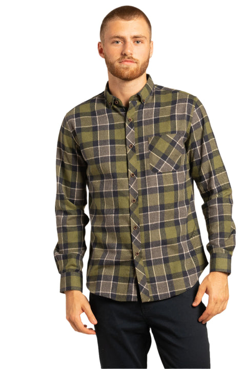 Orleans Flannel Shirt in Dark Olive Green
