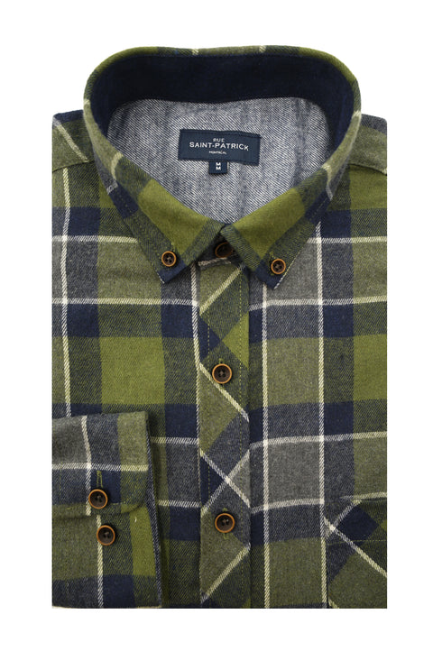 Orleans Flannel Shirt in Dark Olive Green
