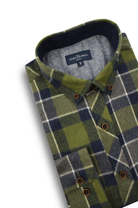 Orleans Flannel Shirt in Dark Olive Green