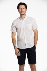 Caerleon Linen Blend Short Sleeve Shirt in White
