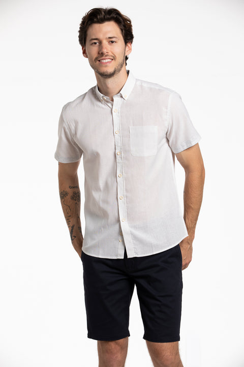 Caerleon Linen Blend Short Sleeve Shirt in White
