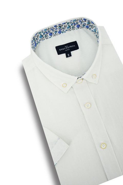 Caerleon Linen Blend Short Sleeve Shirt in White