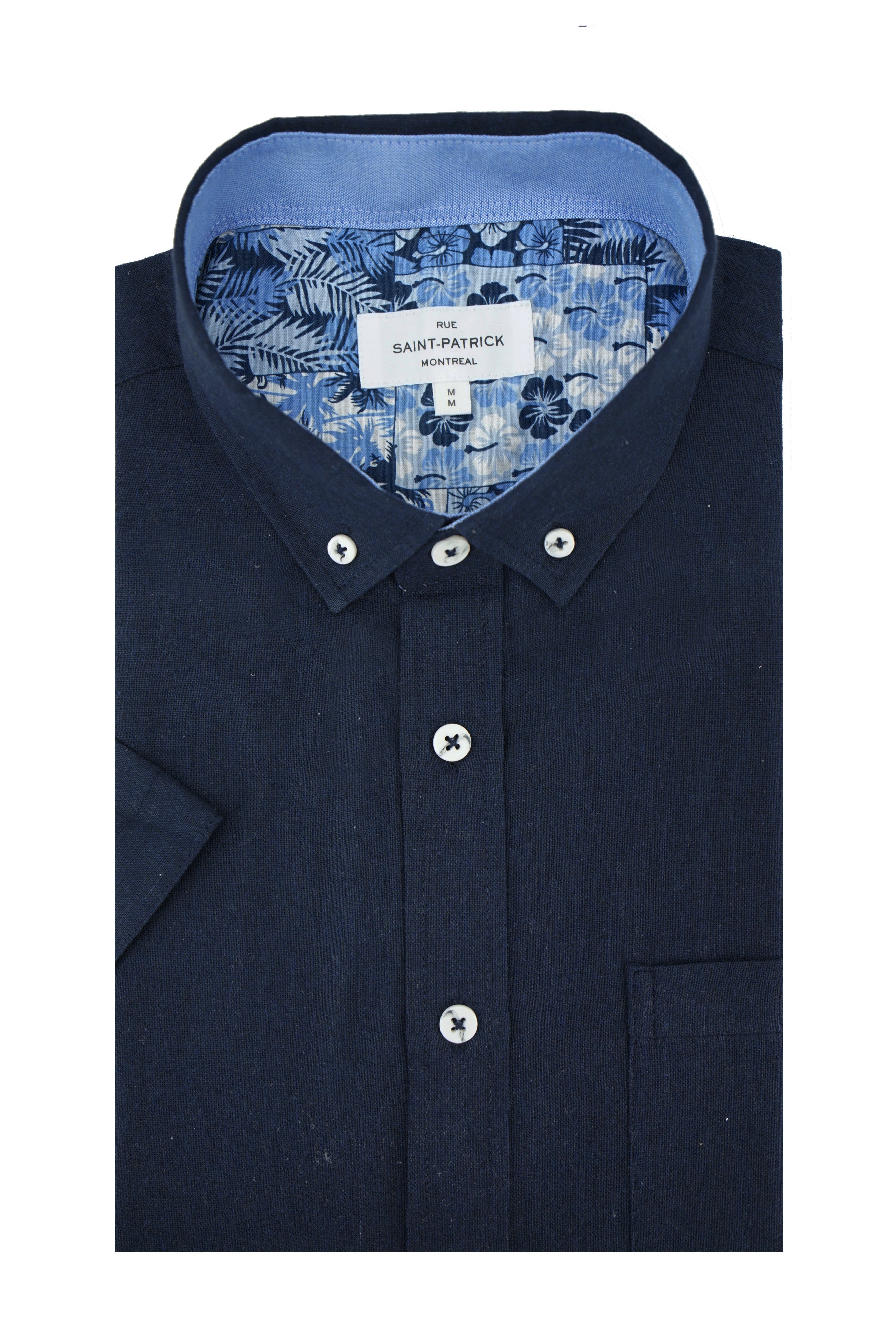Chemise à manches courtes en lin mélangé Cappagh en bleu marine