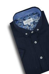 Chemise à manches courtes en lin mélangé Cappagh en bleu marine