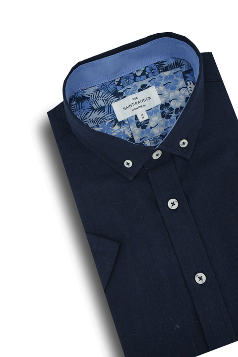 Cappagh Linen Blend Short Sleeve Shirt in Navy