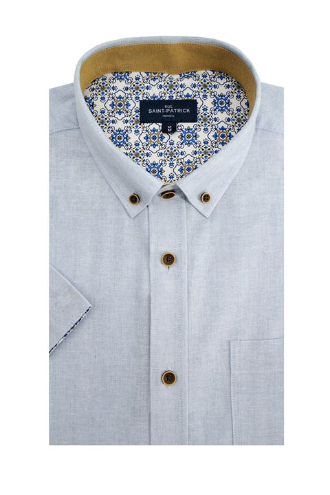 Cardiff Linen Blend Short Sleeve Shirt in Sky Blue