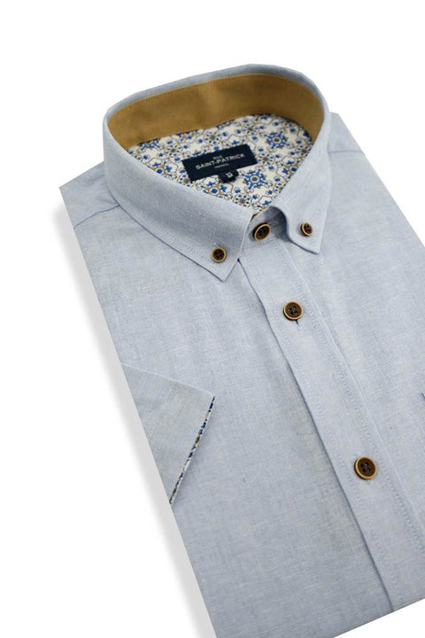 Cardiff Linen Blend Short Sleeve Shirt in Sky Blue