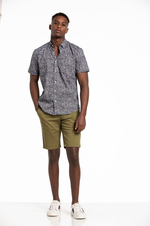 Beaumaris Linen Blend Short Sleeve Shirt in Nimbus Cloud