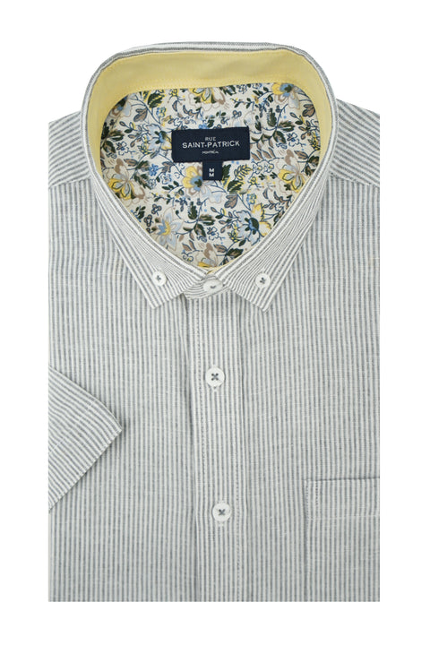 Beaumaris Linen Blend Short Sleeve Shirt in Nimbus Cloud