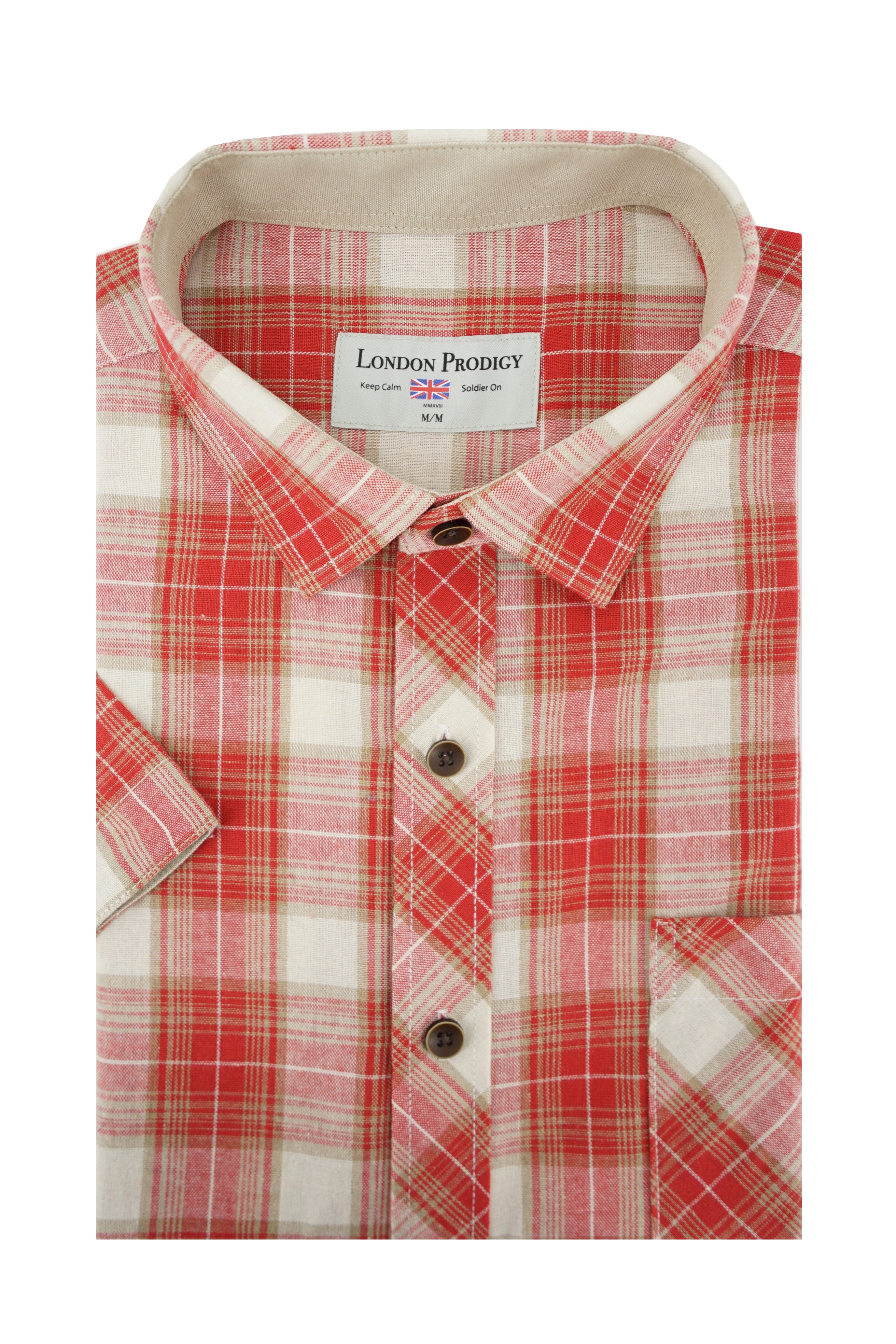 Lisnaskea Madras Short Sleeve Shirt in Crimson Red