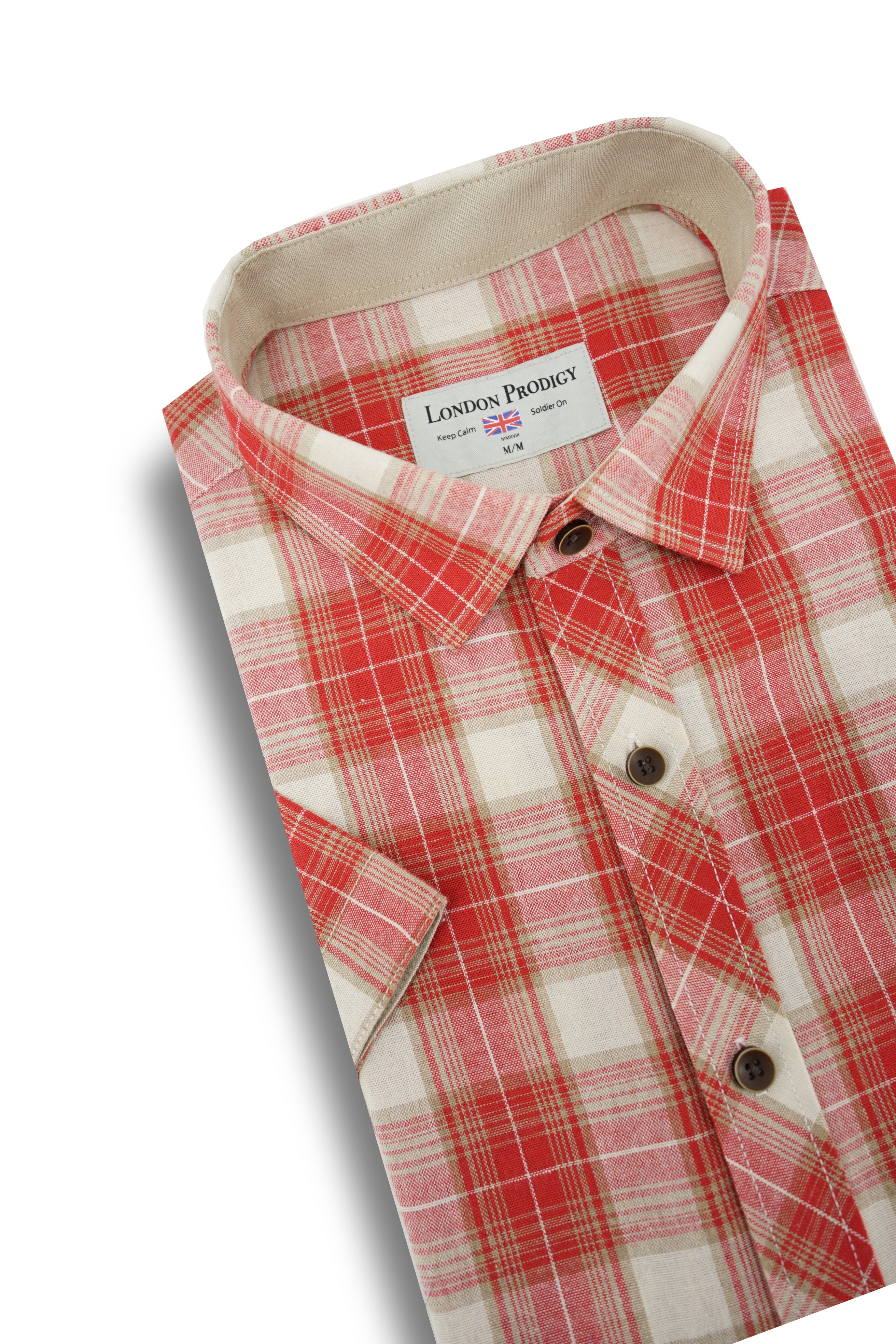 Lisnaskea Madras Short Sleeve Shirt in Crimson Red