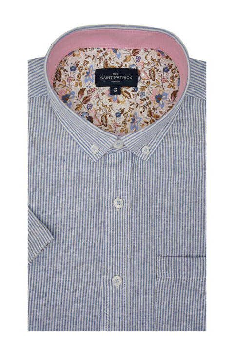 Newport Linen Blend Short Sleeve Shirt in Steel Blue