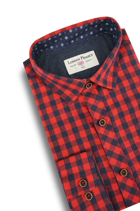 Wicklow Brushed Oxford Shirt in Red and Navy