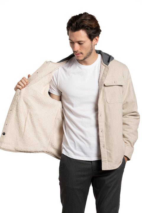 Donaghadee Hooded Sherpa Lined OverShirt in Natural