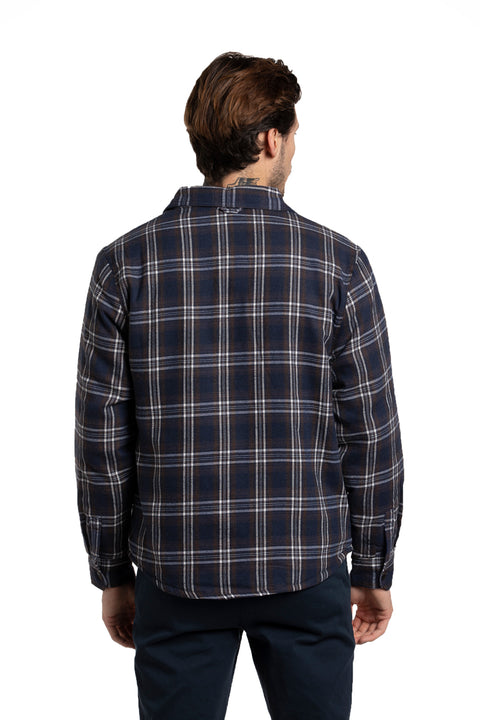 Omagh Sherpa Lined OverShirt in Navy and Mocha Brownb