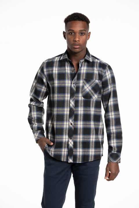 Garvaghy Flannel Shirt in Cobalt and Black