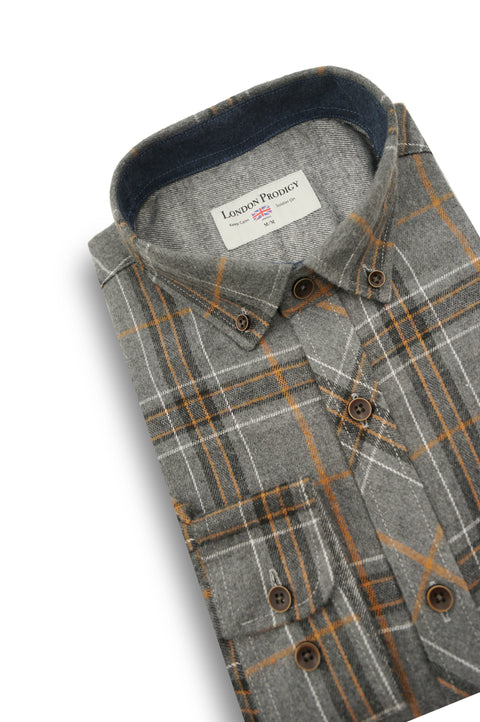 Valence Flannel Shirt in Ginger and Grey