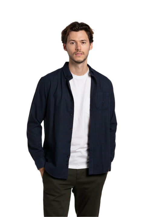 Greenan Brushed Diagonal Twill Shirt in Navy