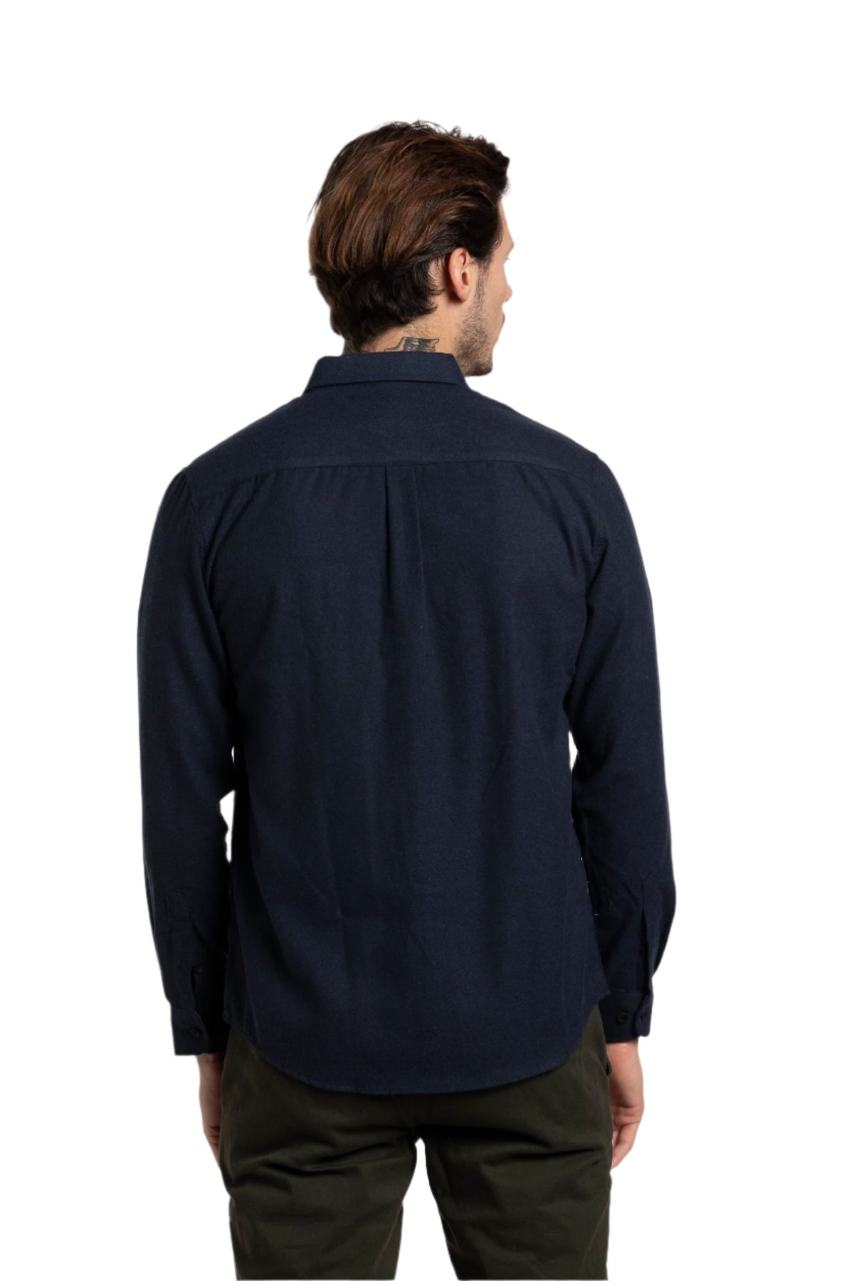 Greenan Brushed Diagonal Twill Shirt in Navy
