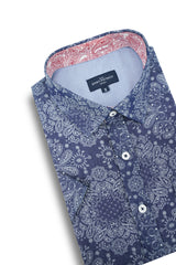 Chemise à manches courtes à imprimé bandana Cavan en bleu denim