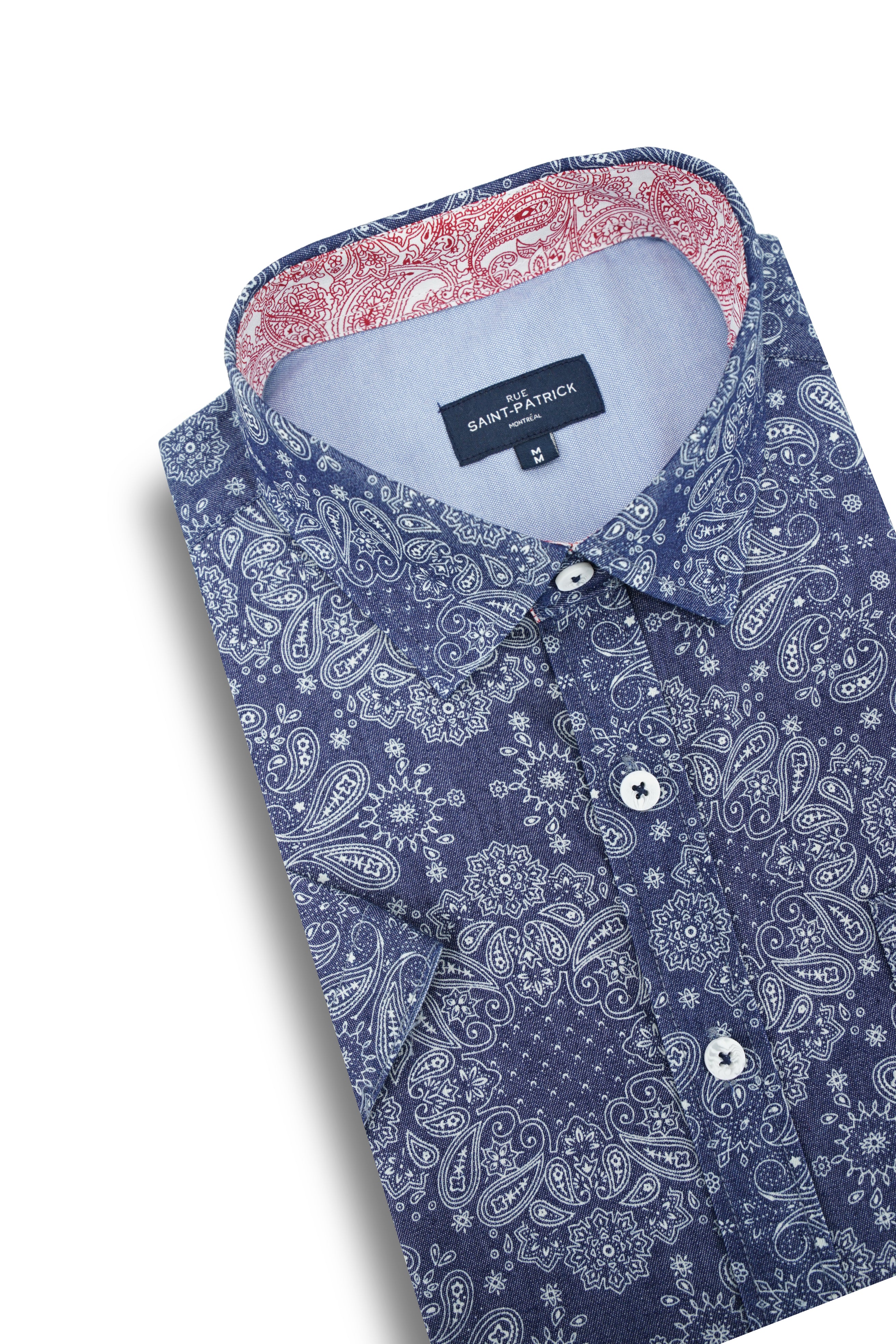 Chemise à manches courtes à imprimé bandana Cavan en bleu denim