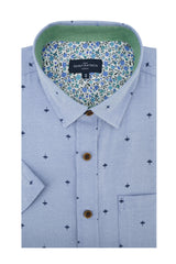 Calgary Maple Leaf Print Short Sleeve Shirt in Blue