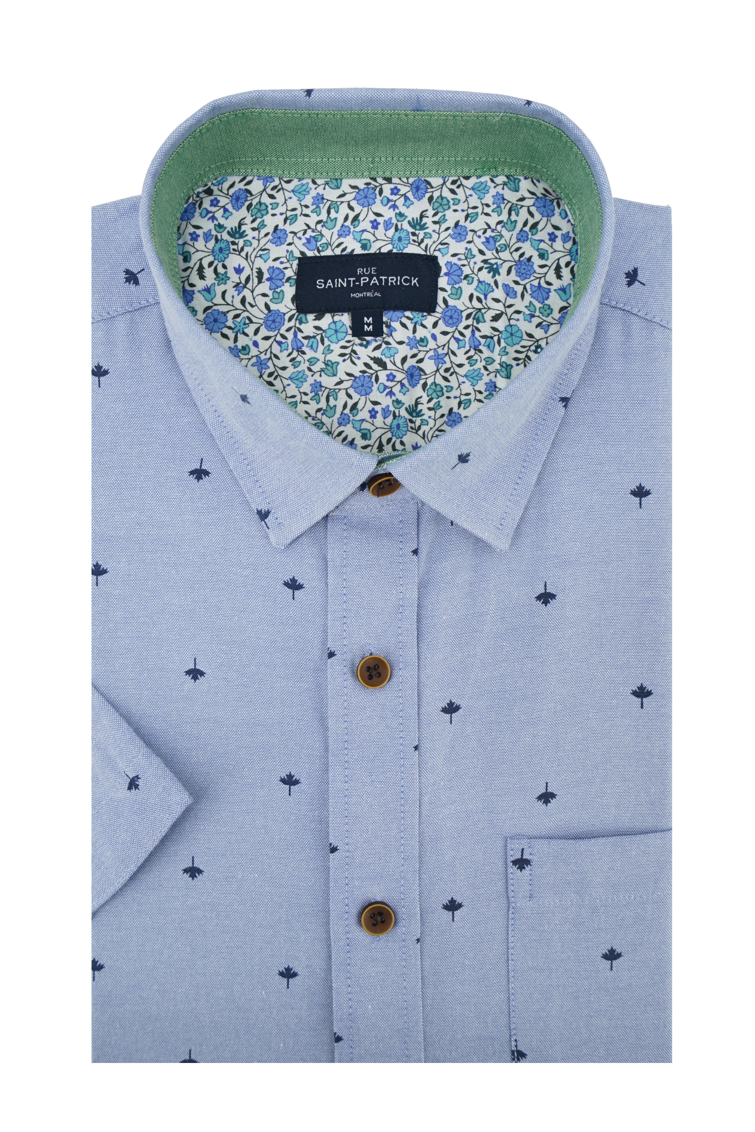 Calgary Maple Leaf Print Short Sleeve Shirt in Blue