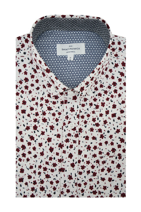 Ballyclare Floral Short Sleeve Shirt in Red Wine and White