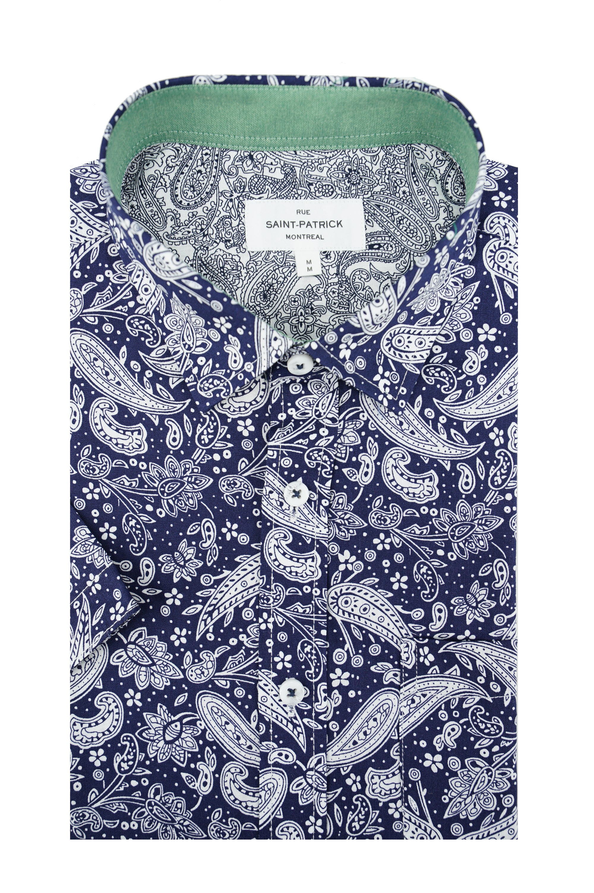 Chemise à manches courtes à motif cachemire Carrefour en bleu marine