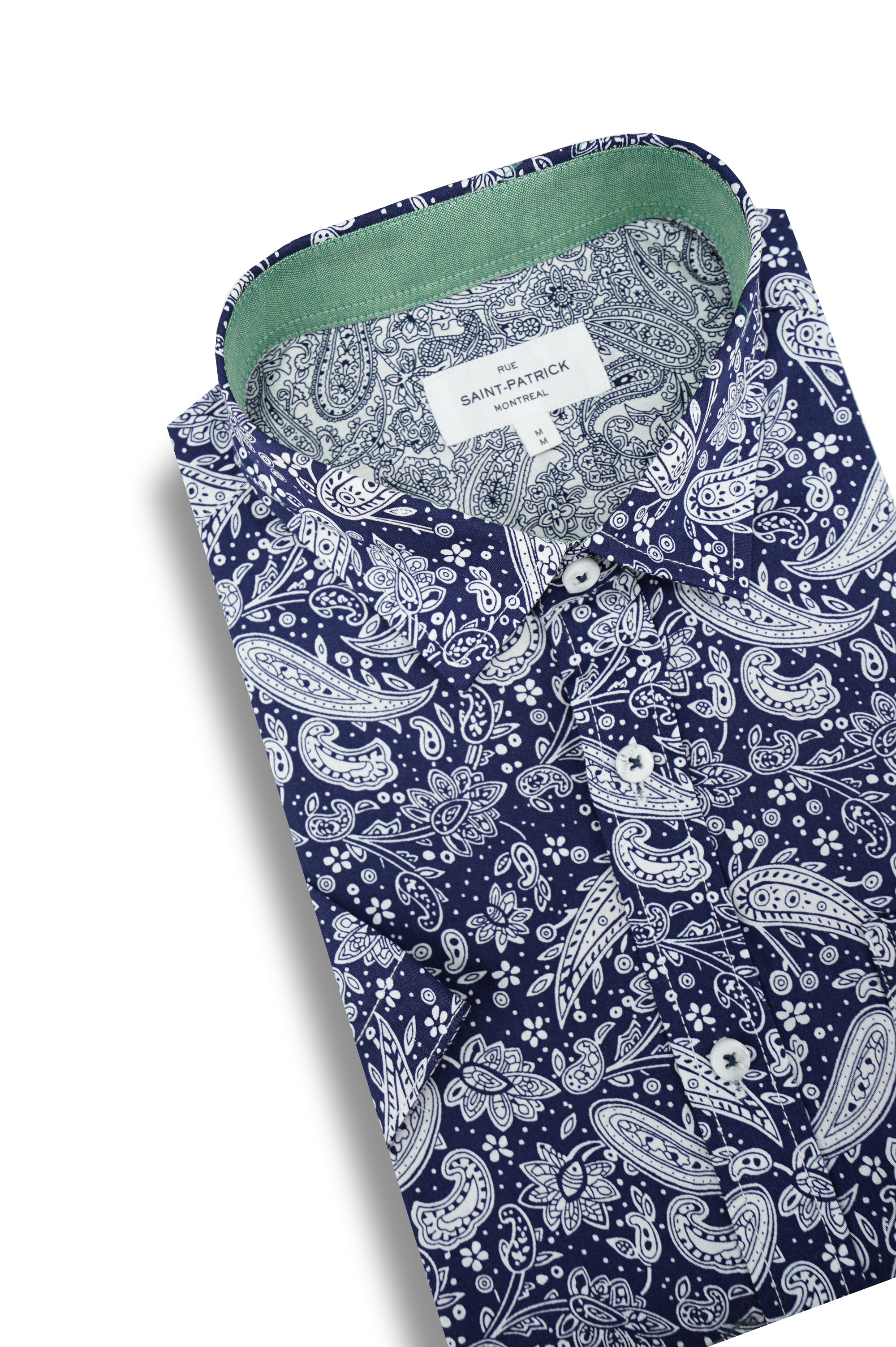 Chemise à manches courtes à motif cachemire Carrefour en bleu marine