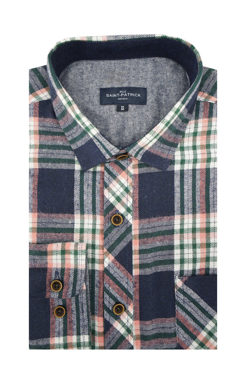 Perpignan Flannel Shirt in Navy Pink and Green