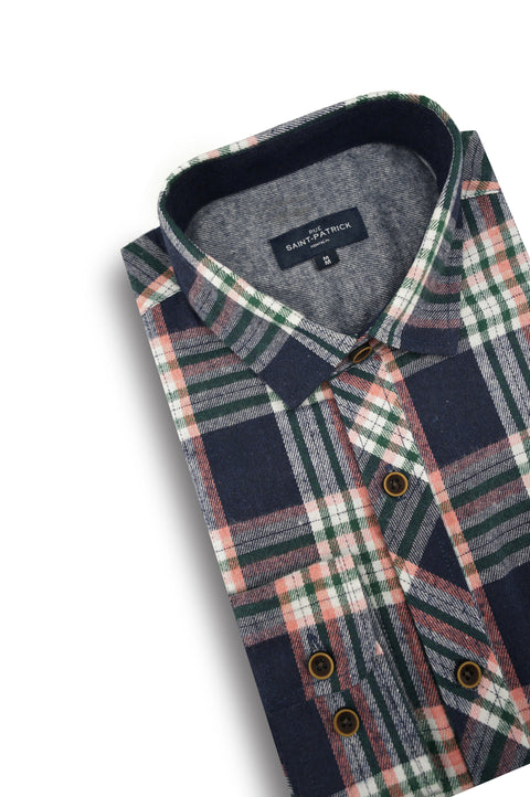 Perpignan Flannel Shirt in Navy Pink and Green
